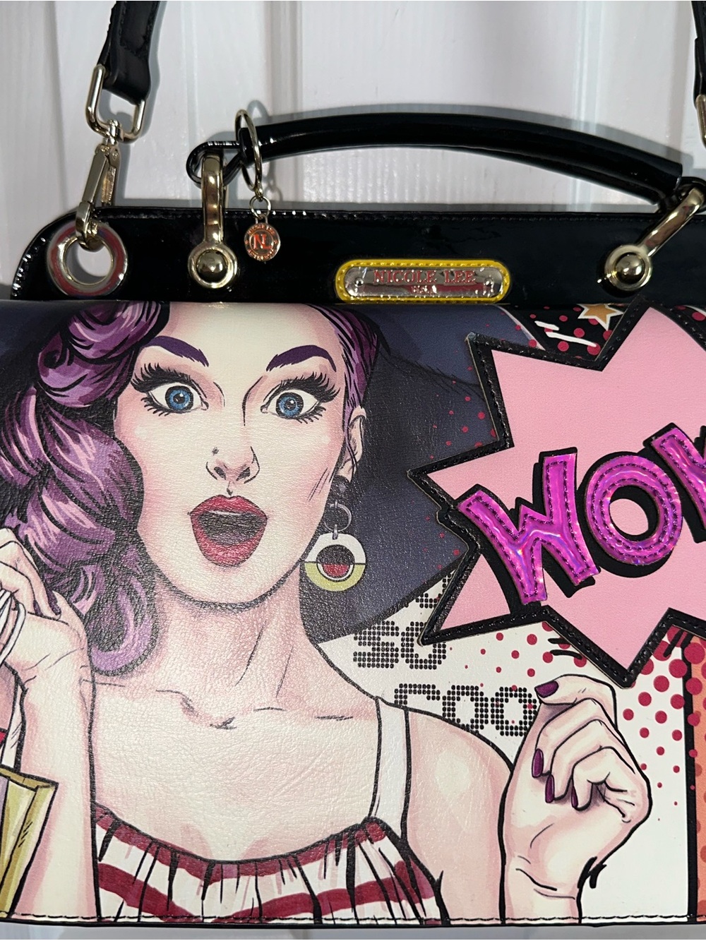 Nicole Lee Pink Purple Black Pop-Art 'WOW' Satchel